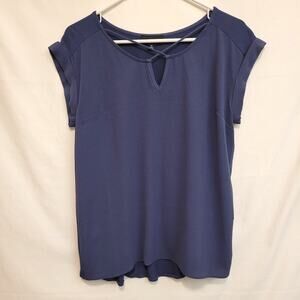 Fortune + Ivy Blue Textured Short Sleeve Blouse Size Medium Work Office Top